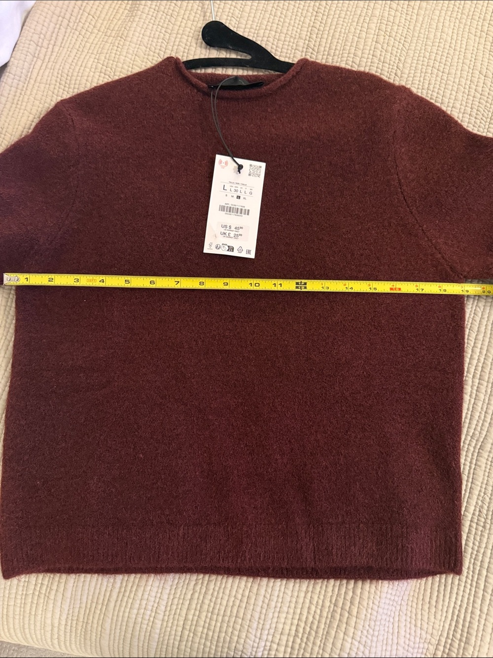 Zara Short-Sleeve Crew Sweater in Burgundy size L - Picture 5 of 6